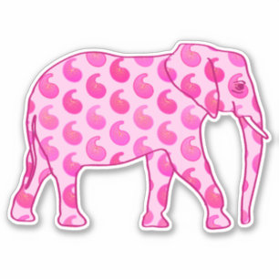 Pegatina Elefante Paisley, rosa hielo y fucsia