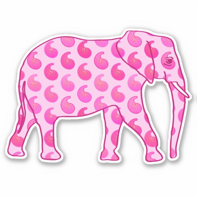 Pegatina Elefante Paisley, rosa hielo y fucsia (Anverso)