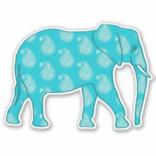 Pegatina Elefante Paisley, Turquesa y Aqua