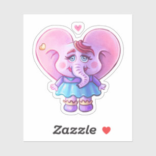 Pegatina Elefante Rosa Kawaii chica Enamorado