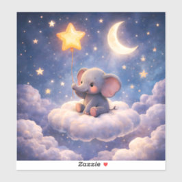 Pegatina Elefante soñador y estrellas de medianoche grande 