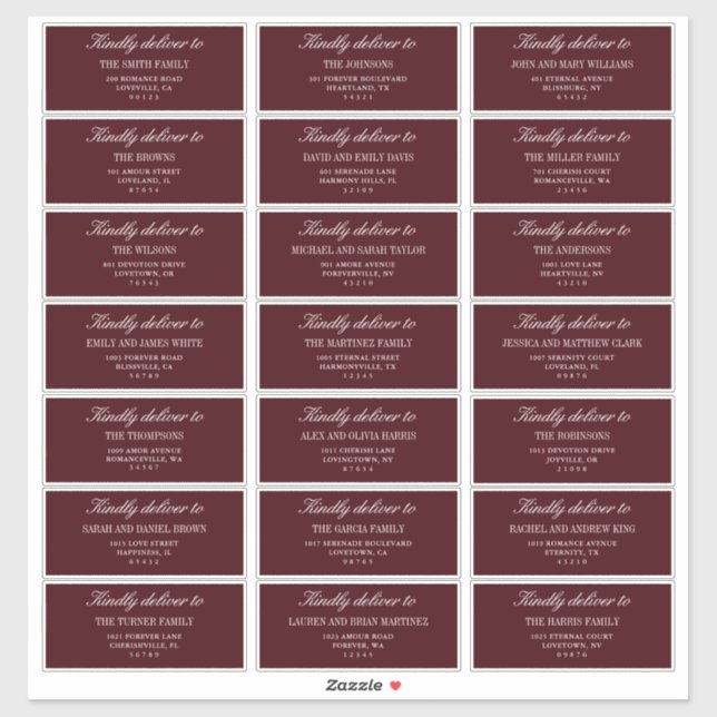 Pegatina Elegant Burgundy Wedding Guest Address Labels  (Hoja)