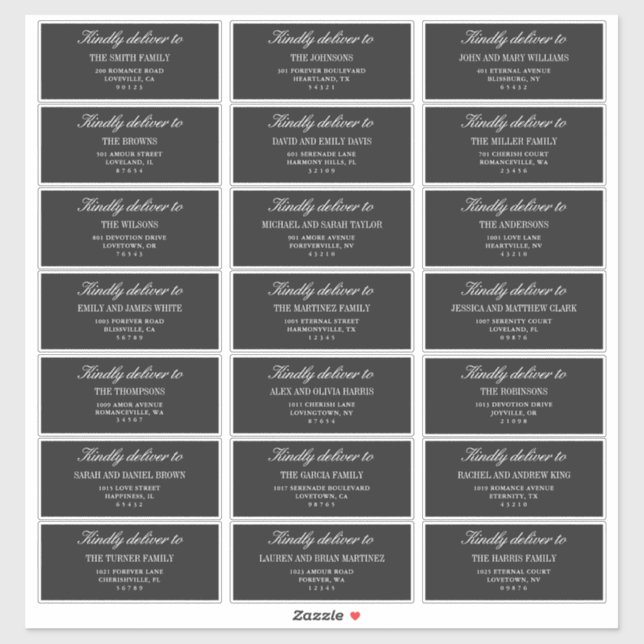 Pegatina Elegant Deep Gray Wedding Guest Address Labels  (Hoja)