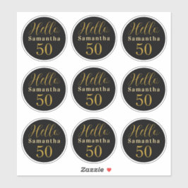 Pegatina Elegant Hello 50 Black Gold Personalized Birthday