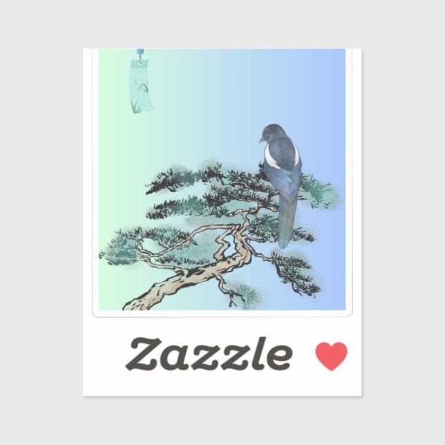 Pegatina Elegant Magpie Bird Bonsai Aesthetic Sticker  (Hoja)