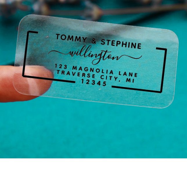 Pegatina  Elegant Script transparent Return address Label (Subido por el creador)