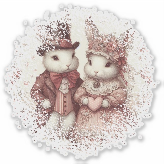 Pegatina Elegant Whimsical Vintage Bunny (Anverso)