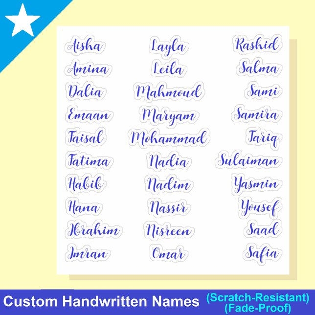 Pegatina Elegante 30 primeros nombres | Script de caligrafí (Personalized Blue Calligraphy Script Stickers)