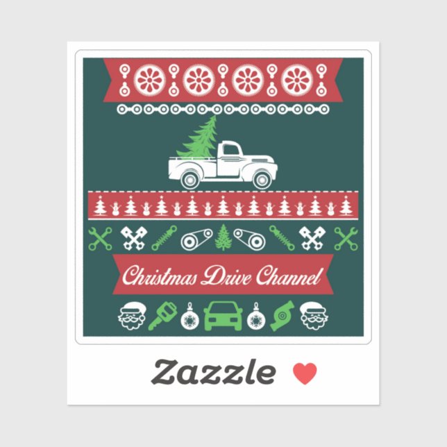 Pegatina Elegante árbol de pino y auto (Hoja)