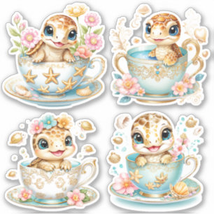 Pegatina Elegante bebé tortuga en el té - Diseño floral