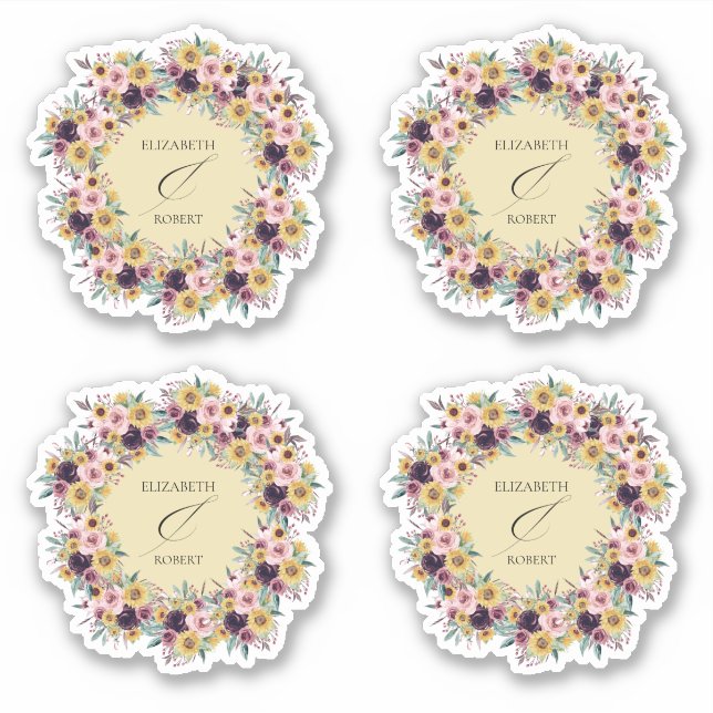 Pegatina Elegante Boho Girasol Floral Rústico Boda Otoño (Anverso)