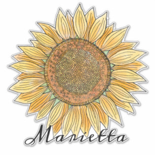 Pegatina Elegante Boho Watercolor Sunflower Art Personaliza