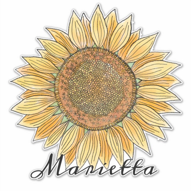 Pegatina Elegante Boho Watercolor Sunflower Art Personaliza (Anverso)