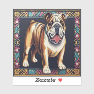 Pegatina Elegante Bulldog realista con un marco colorido