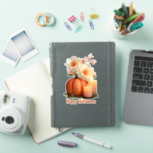 Pegatina Elegante Calabaza y Flores Halloween