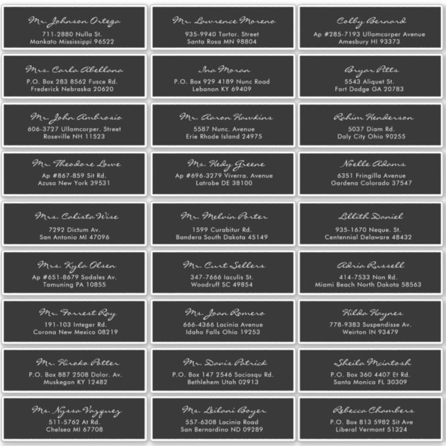 Pegatina Elegante caligrafía Boda blanco y negro invitado (Anverso)