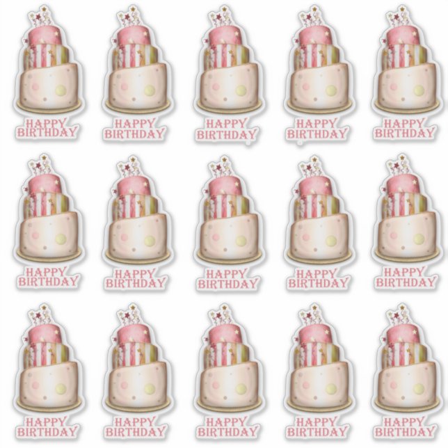 Pegatina Elegante concurso de pastel de cumpleaños rosado (Anverso)