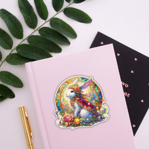 Pegatina Elegante Conejo de Pascua de Estilo Art Nouveau de