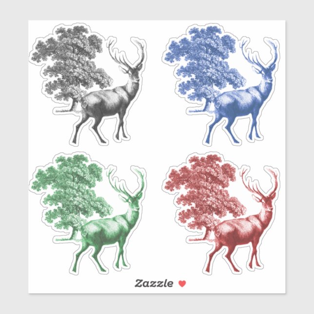 Pegatina Elegante conjunto de ciervos de tela veneciana de  (Hoja)