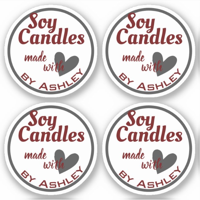 Pegatina Elegante corazón gris rojo oscuro en velas de soja (Anverso)