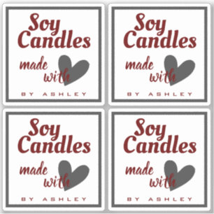 Pegatina Elegante corazón gris rojo oscuro en velas de soja