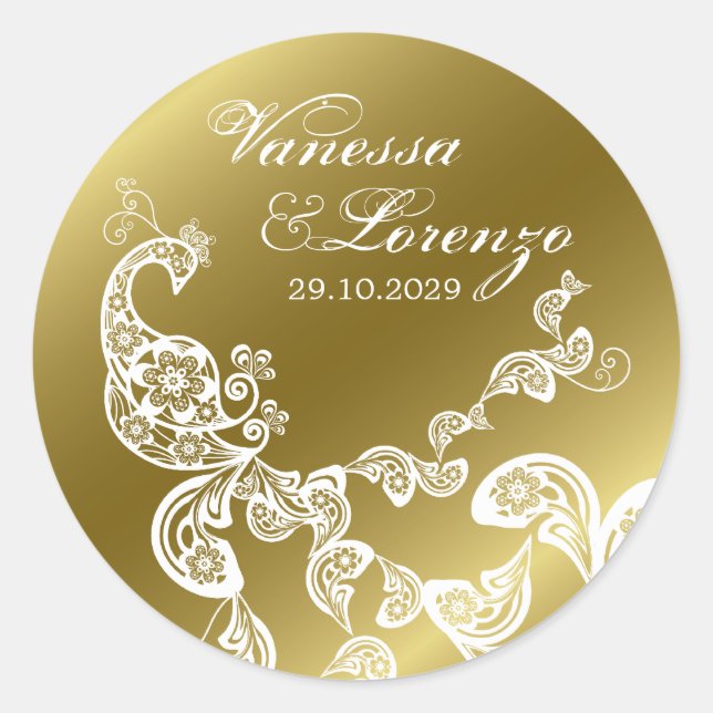 Pegatina elegante de la boda de Boho del pavo real (Anverso)