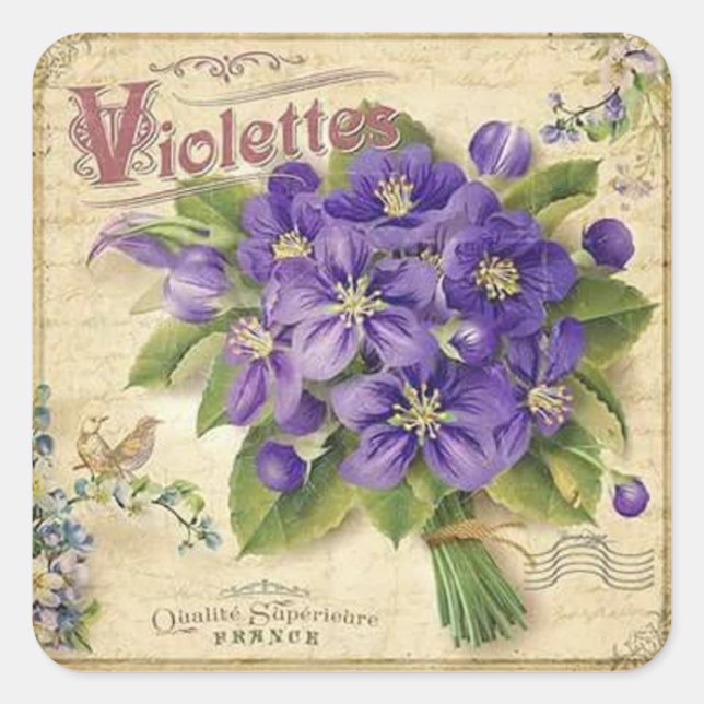 Pegatina elegante de violetas florales de época (Anverso)