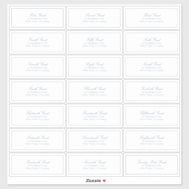 Pegatina Elegante dirección de invitado Dusty Blue Classic  (Hoja)