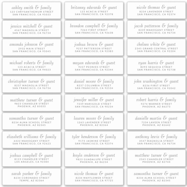 Pegatina Elegante dirección de nombres de invitados Boda de (Anverso)