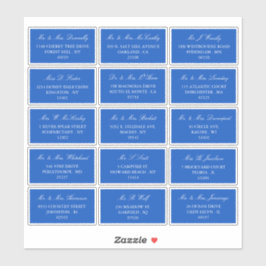 Pegatina Elegante dirección individual Boda azul y blanco