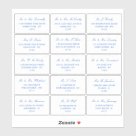 Pegatina Elegante dirección individual Boda azul y blanco