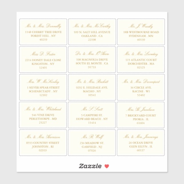 Pegatina Elegante dirección individual de Boda de oro y mar (Hoja)