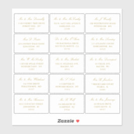 Pegatina Elegante dirección individual de Boda dorado y bla