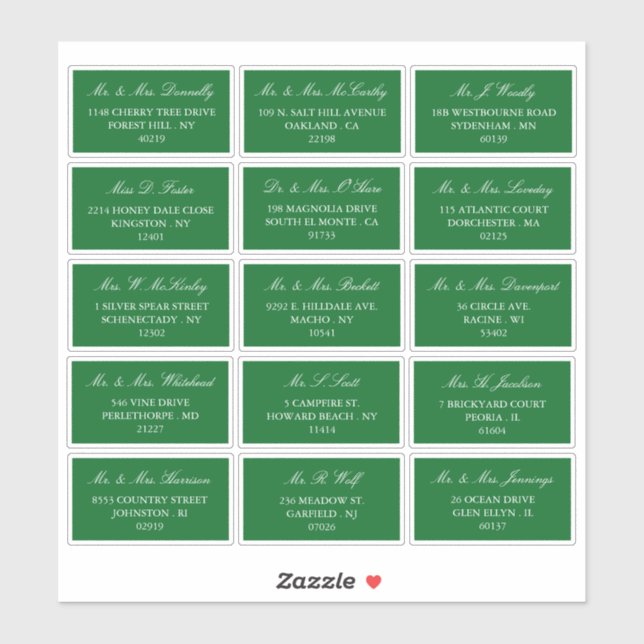 Pegatina Elegante dirección individual de Boda verde y blan (Hoja)