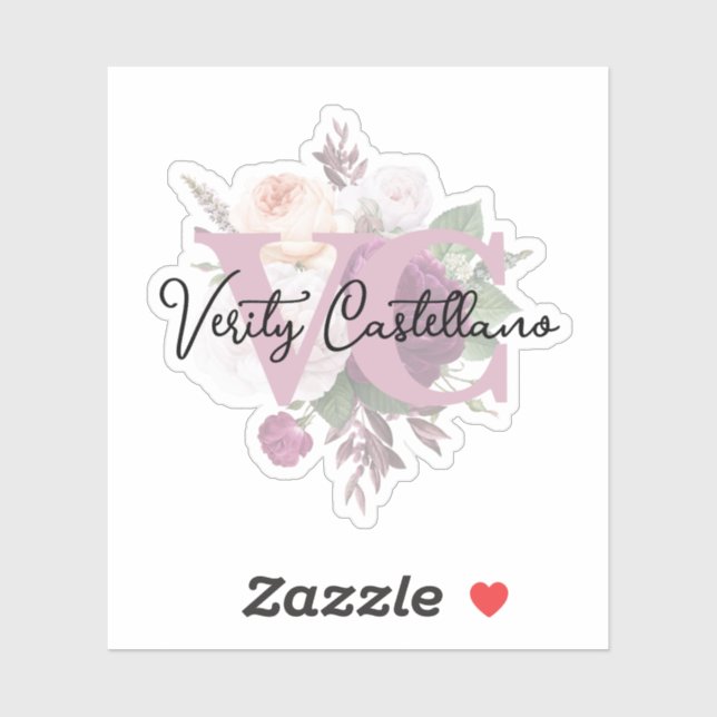 Pegatina Elegante Dusty Mauve Floral Nombre personal Logoti (Hoja)