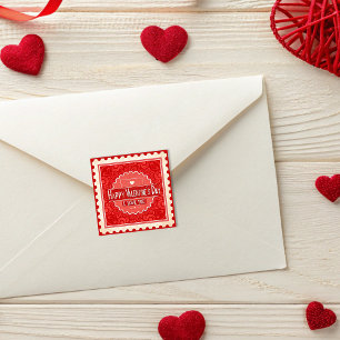 Pegatina Elegante El día de San Valentín estilo sello vinta