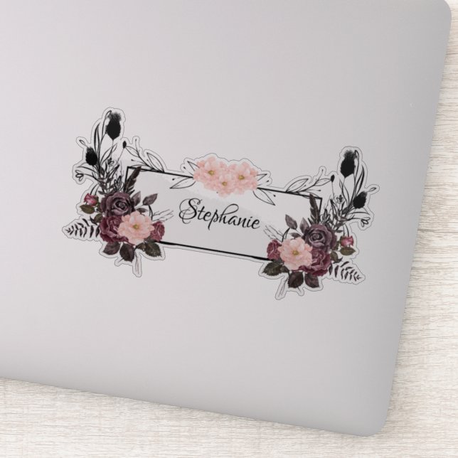 Pegatina Elegante Floral Transparente Nombre Personalizado (Detalle)