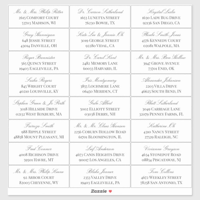 Pegatina Elegante Guión gris blanco 24 dirección de invitad (Hoja)