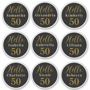 Pegatina Elegante Hello 50 Negro Oro Nombres Personalizados