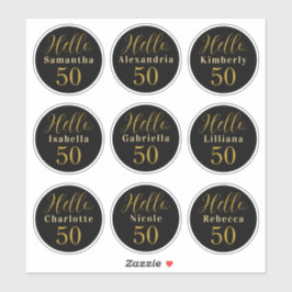 Pegatina Elegante Hello 50 Negro Oro Nombres Personalizados