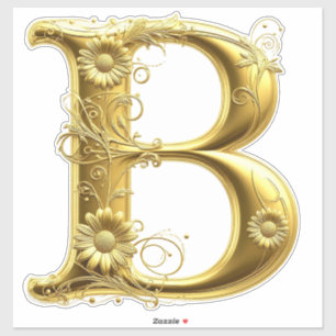 Pegatina Elegante letra B dorada con diseño floral
