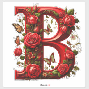 Pegatina Elegante letra B roja por Rosas y Mariposa