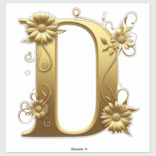 Pegatina Elegante letra D dorada con diseño floral