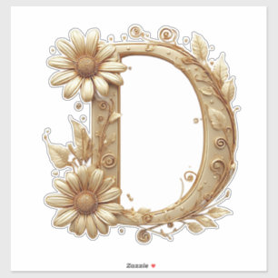 Pegatina Elegante letra D dorada con diseño floral