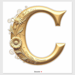 Pegatina Elegante letra dorada C con diseño floral
