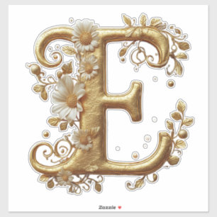 Pegatina Elegante letra E dorada con diseño floral