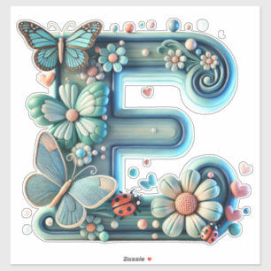Pegatina Elegante letra floral E con mariposas