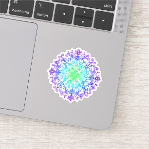 Pegatina Elegante Mandala floral verde azulada púrpura