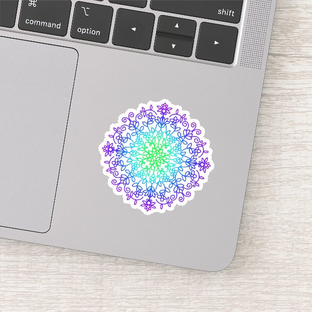 Pegatina Elegante Mandala floral verde azulada púrpura (Detalle)