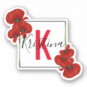 Pegatina Elegante marco cuadrado de lapachos rojos monogram
